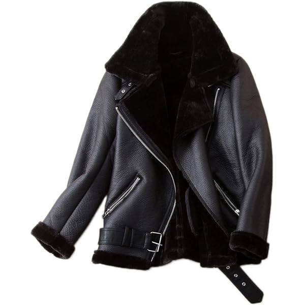 Amazon.com: Leather Bomber Jacket Women Faux Shearling Jacket